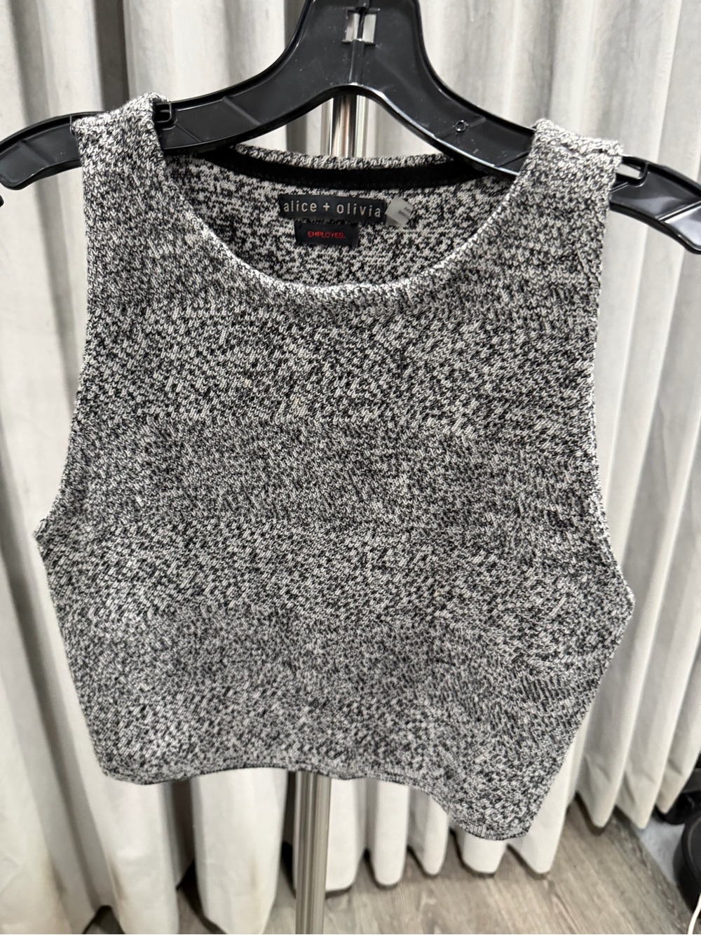 Alice + Olivia Black & White Marled Knit Cropped Tank